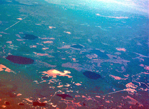 Florida landscape with circular sinkhole lakes